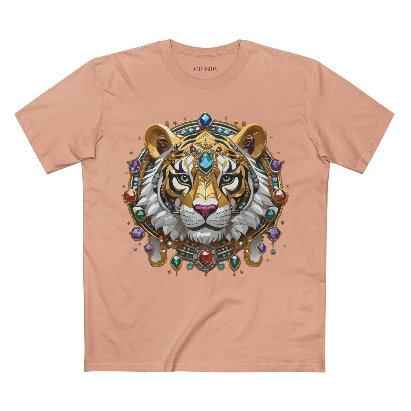 Tiger Graphic Unisex 100 Cotton Tee With Unique Animal Golden Medallion Art Design 52