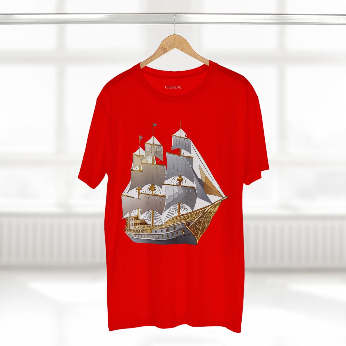 Ship Graphic Unisex 100 Cotton T-Shirt with Gold Frigate Art Design 17