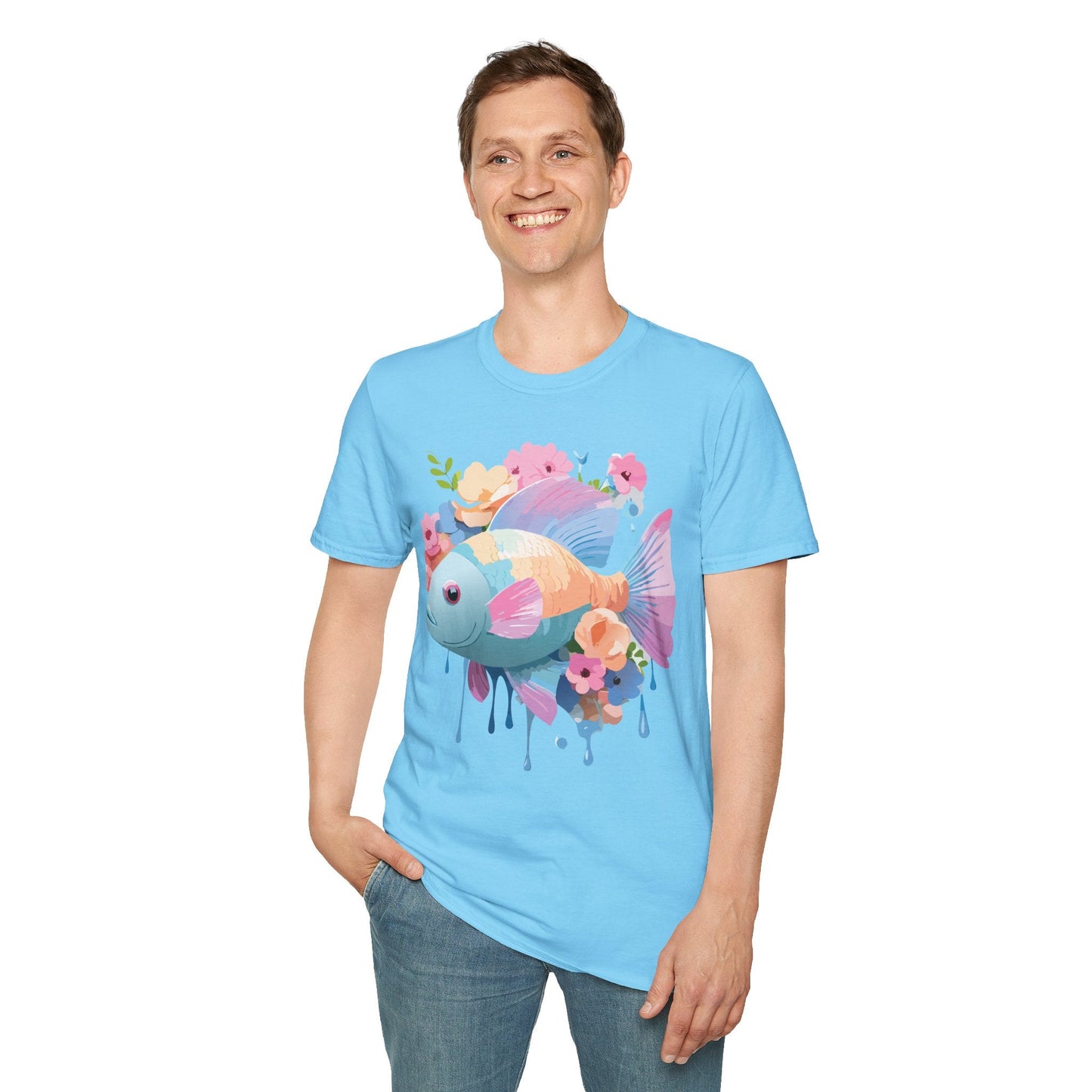 Fish Art Design Graphic Tee Unisex Short Sleeve T Shirt With Fish Artwork Premium Cotton