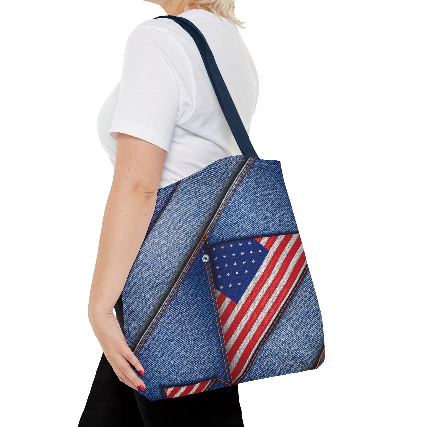 4th of July Graphic Denim Fabric Imitation Print Unisex Canvas Bag Poly Spun 3 Sizes Tote Bag 200-22