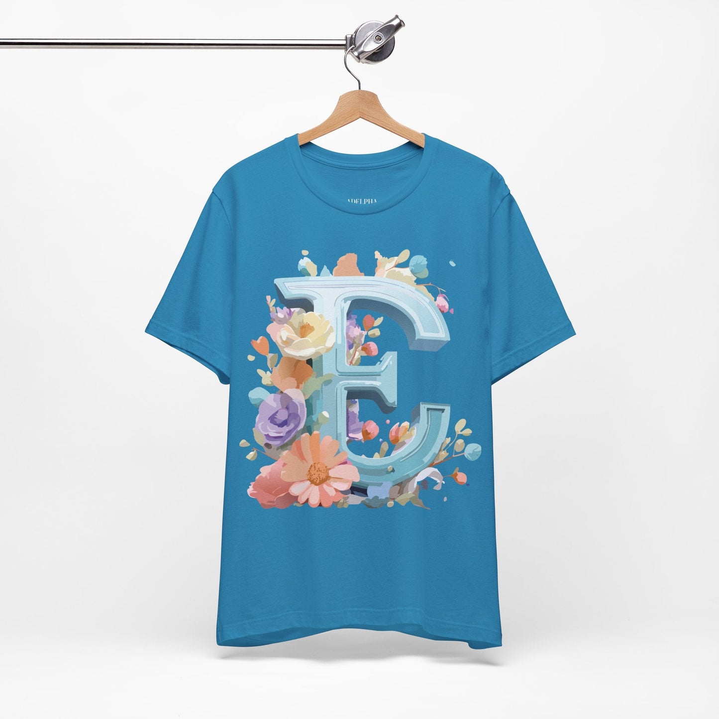 Letter E Graphic Tee Unisex Vintage Inspired Art Design Adelpha Short Sleeve Shirt