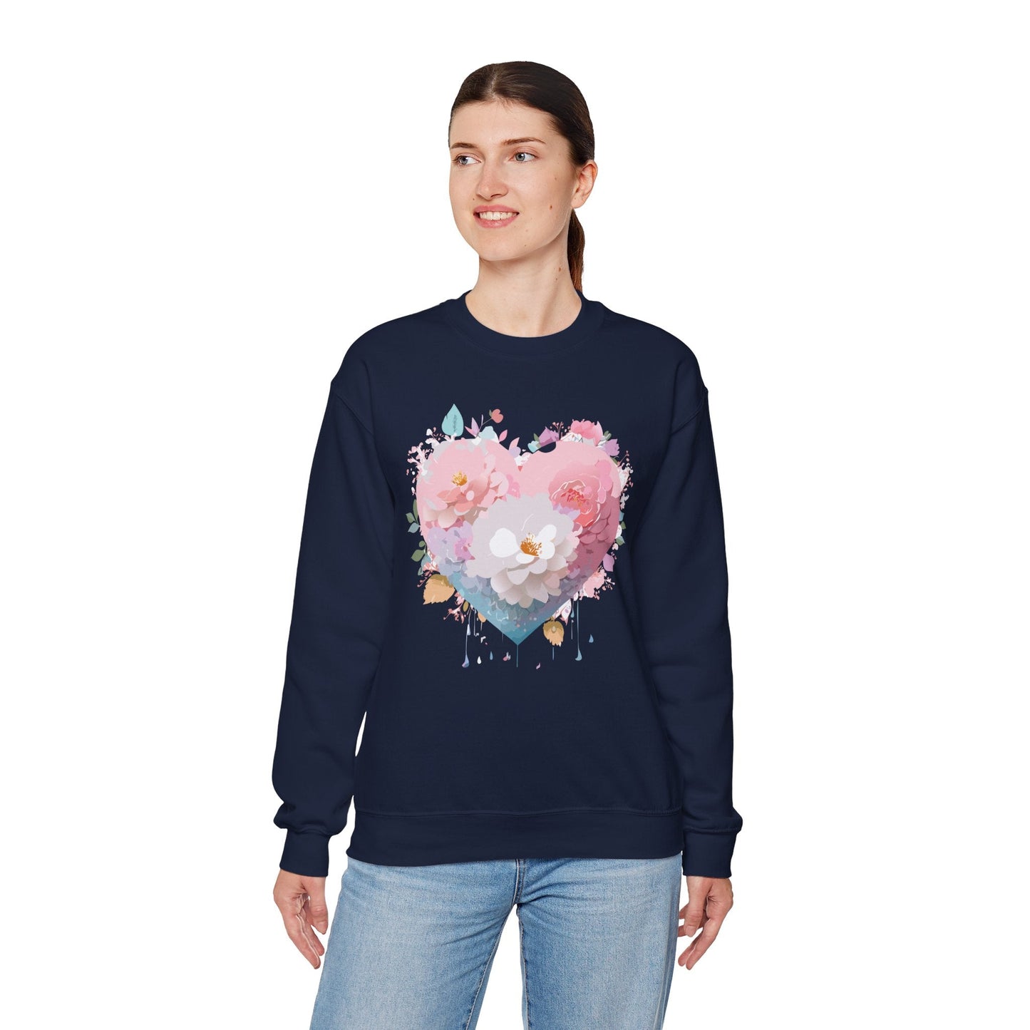 Unisex Floral Heart Sweatshirt For Valentines Day With Love Floral Print Crewneck