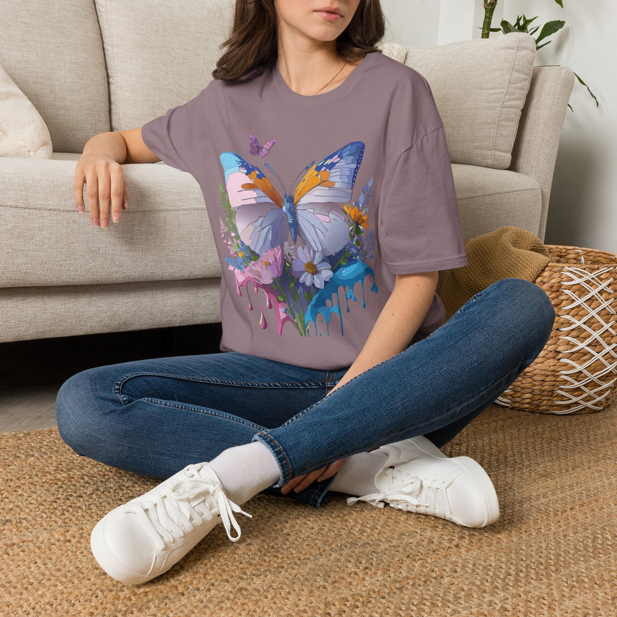 Butterfly Splash T-Shirt — Colorful Floral Drip Graphic Tee Unisex 100 Cotton Gildan T-Shirt