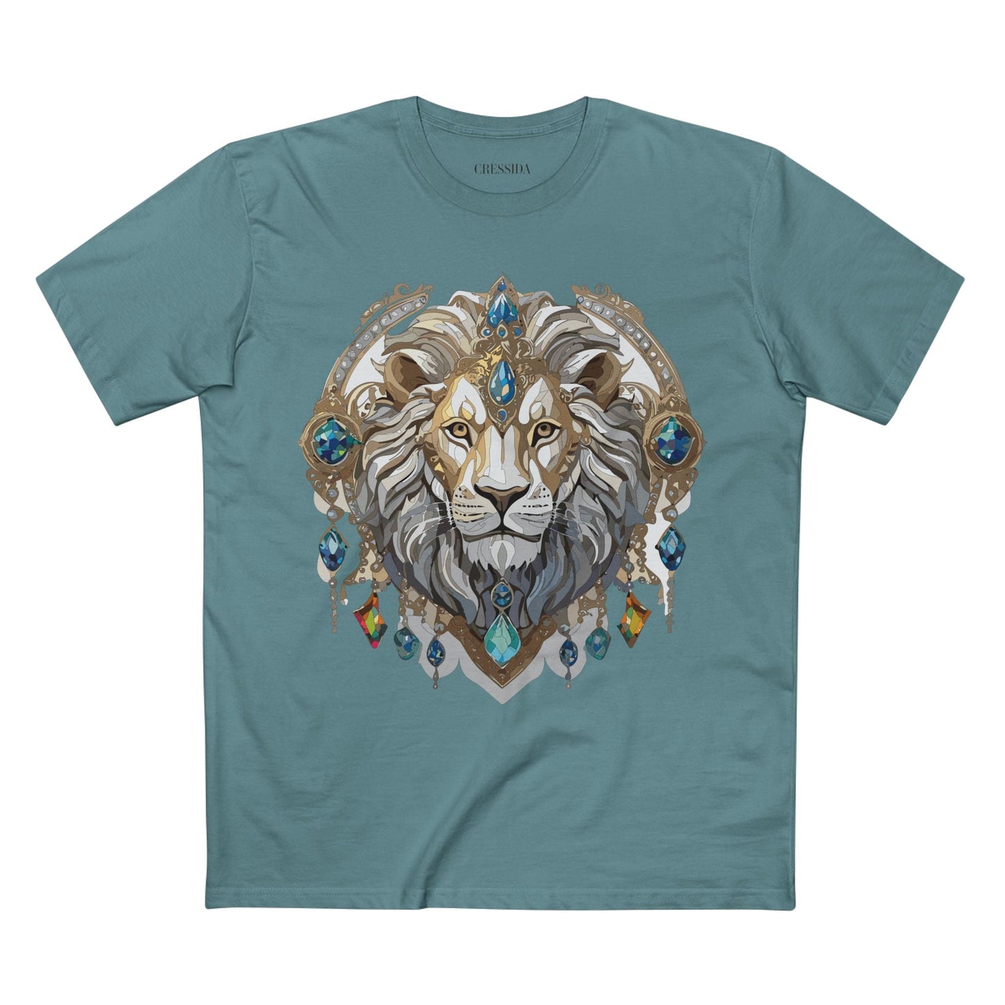 Lion Graphic Unisex 100 Cotton Tee With Unique Animal Golden Medallion Art Design 58