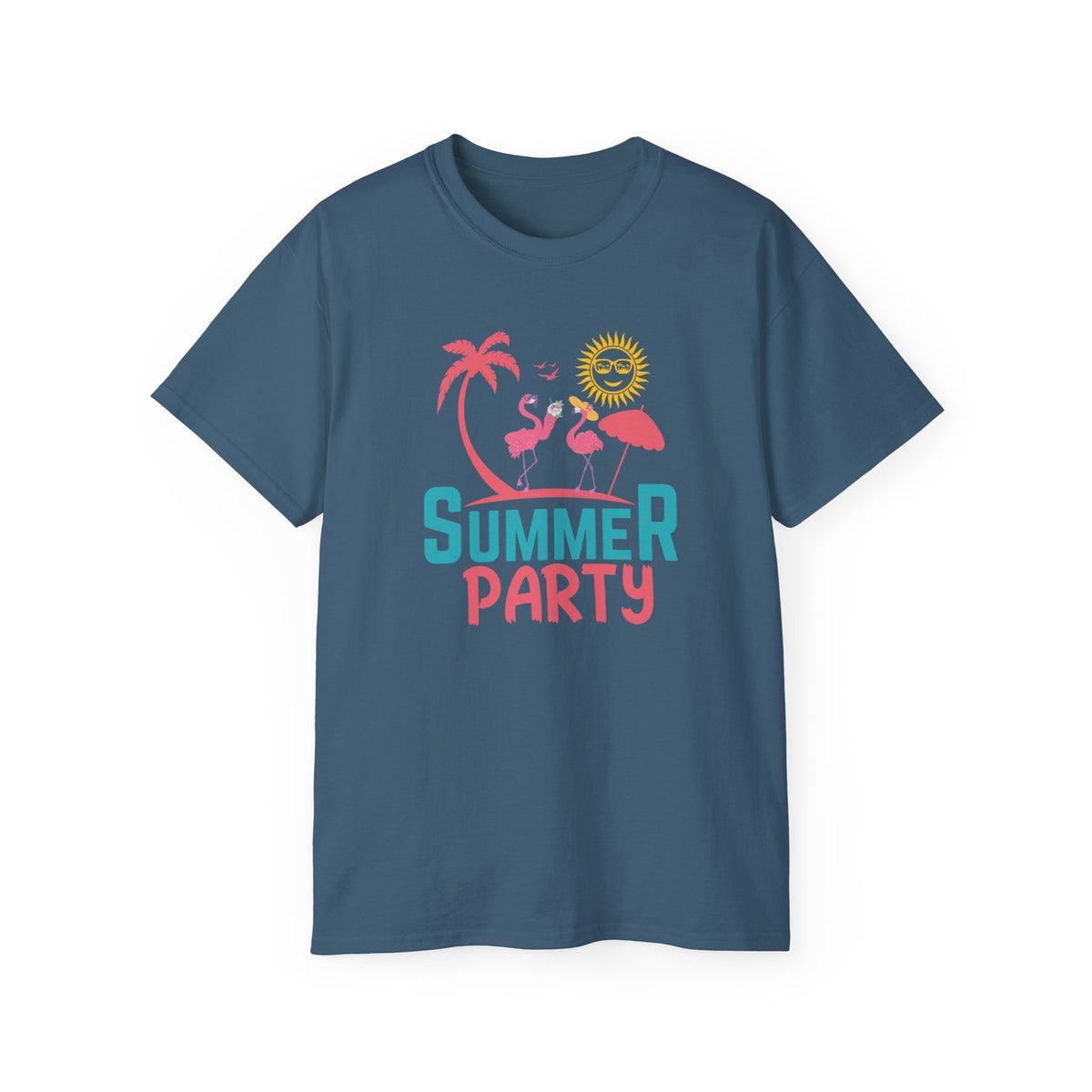 Summer Party Flamingo Tee | Tropical Palms Sun Retro Graphic