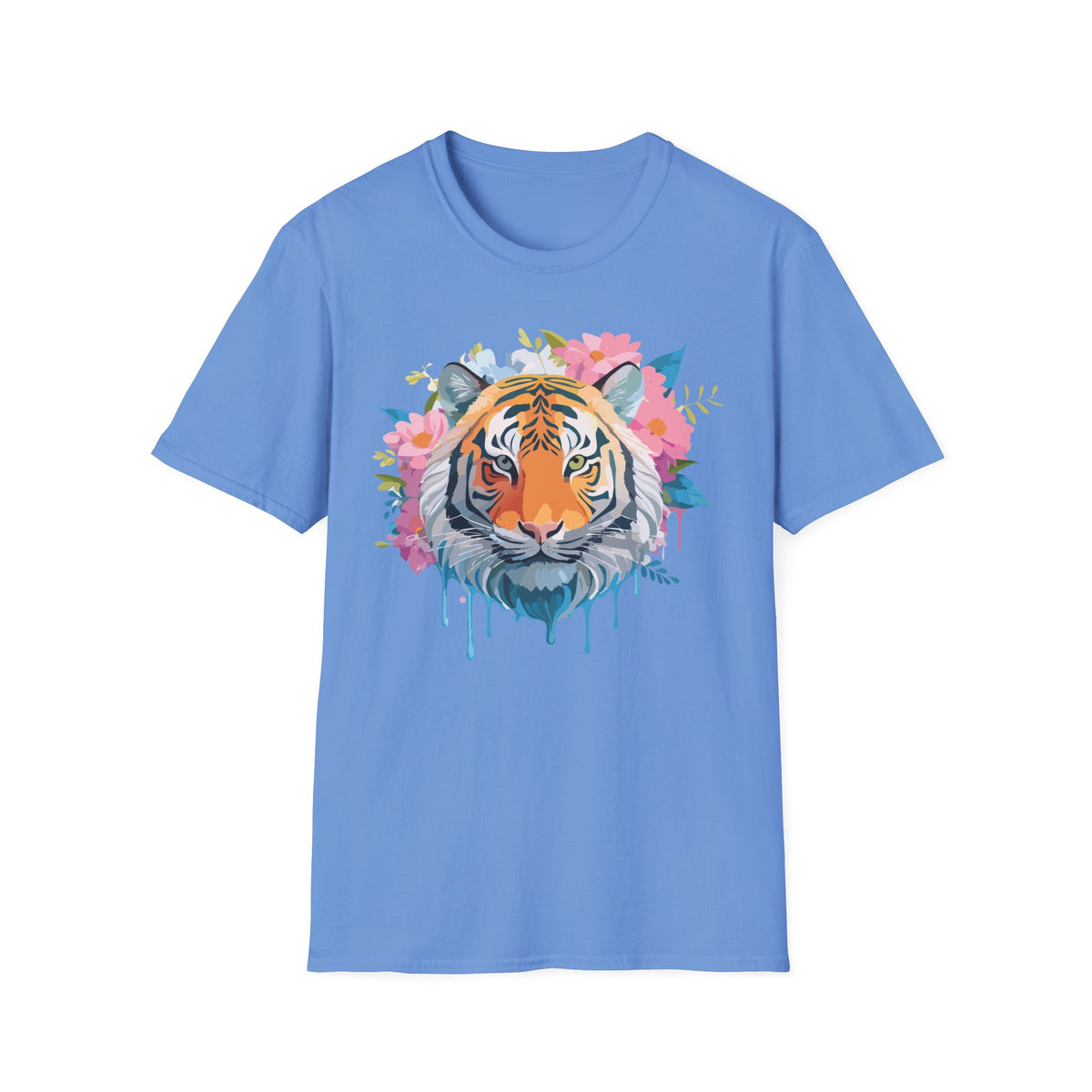 Floral Tiger Face T-Shirt | Watercolor Bloom Design