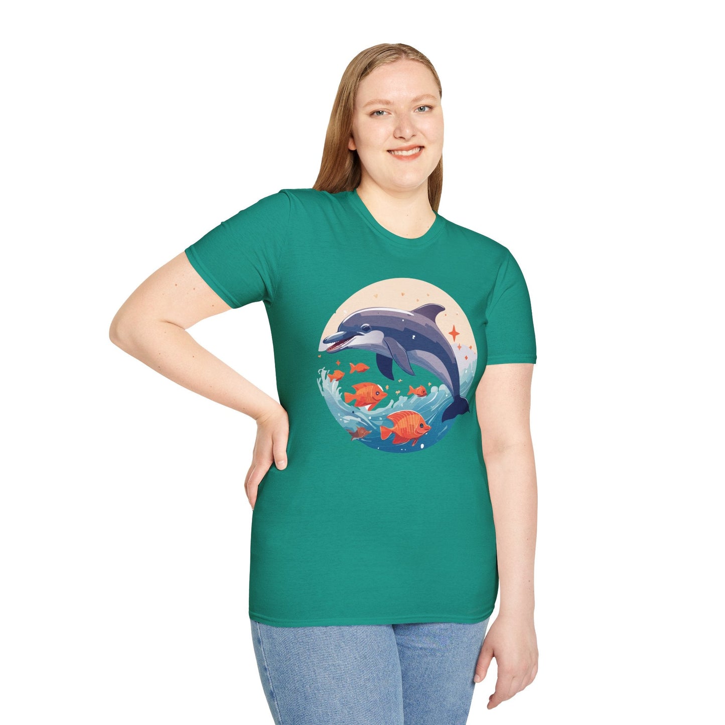 Unisex Dolphin Shirt Gildan Softstyle 64000 Short Sleeve Fish Tee With Dolphin Graphic