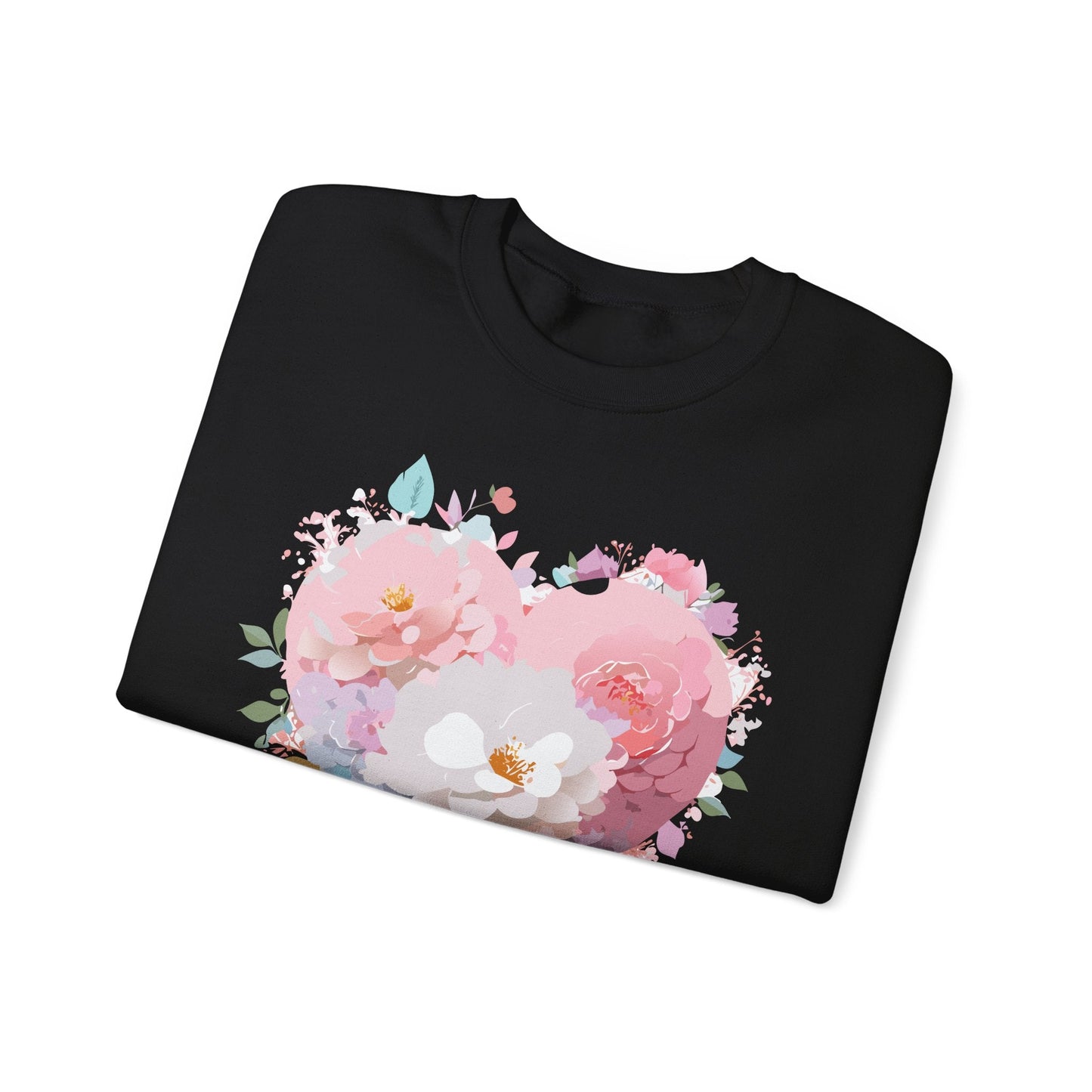 Unisex Floral Heart Sweatshirt For Valentines Day With Love Floral Print Crewneck