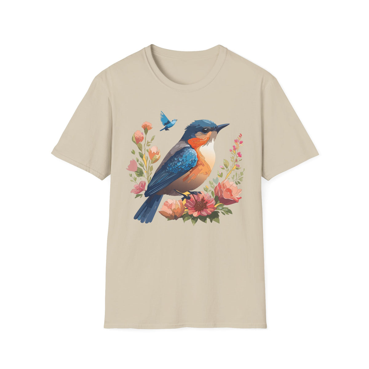 Colorful Kingfisher Bird T-Shirt | Floral Watercolor Nature Design