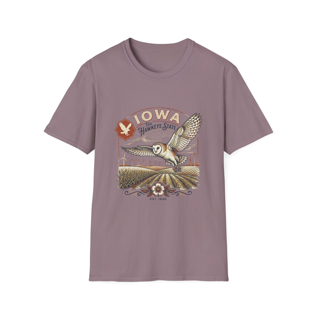 Iowa Owl Hawkeye State Vintage Graphic Tee - Travel Tourist Graphic Design Unisex 100 Cotton Gildan T-Shirt