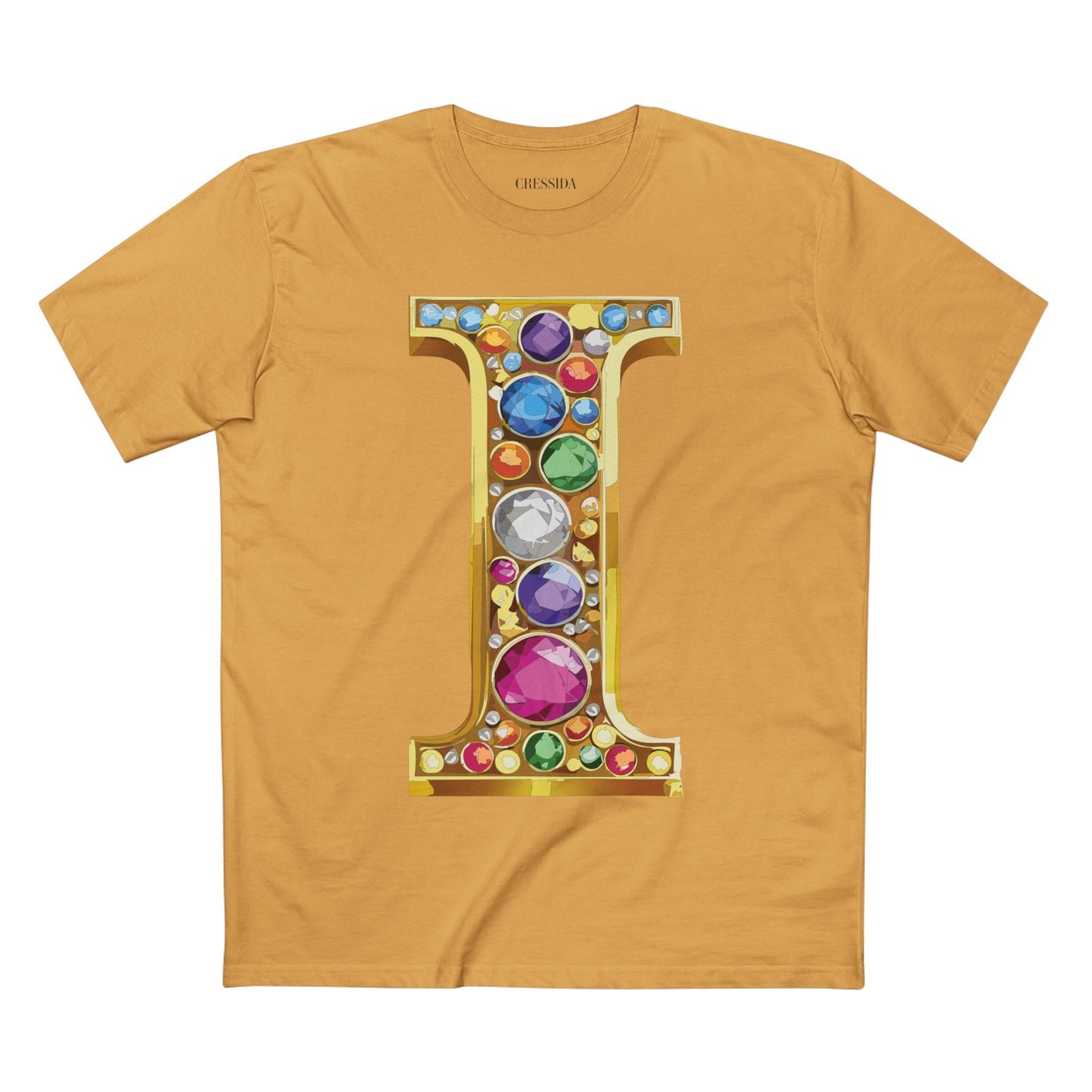 Letter I Graphic Design Tee Unisex 100 Cotton With Antique Gold Letters Artwork T-Shirt