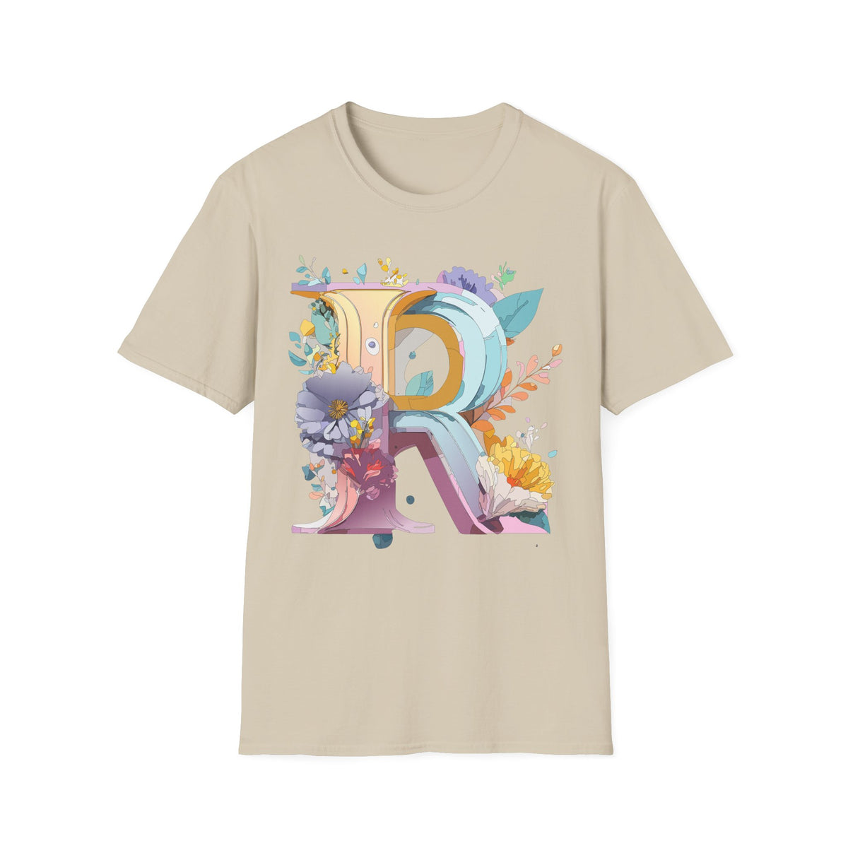 Floral Letter R T-Shirt | Botanical Monogram Initial Tee