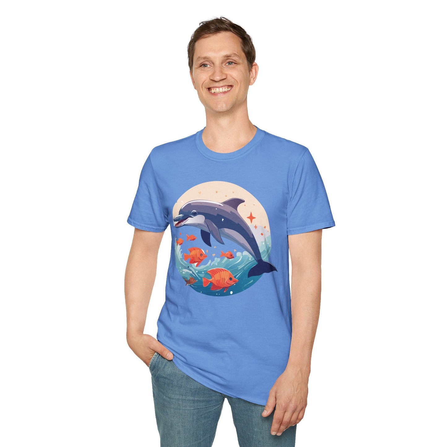 Unisex Dolphin Shirt Gildan Softstyle 64000 Short Sleeve Fish Tee With Dolphin Graphic