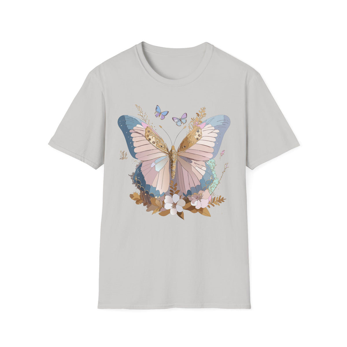 Butterfly Floral T-Shirt — Pastel Garden Wings Graphic Design Unisex 100 Cotton Gildan T-Shirt