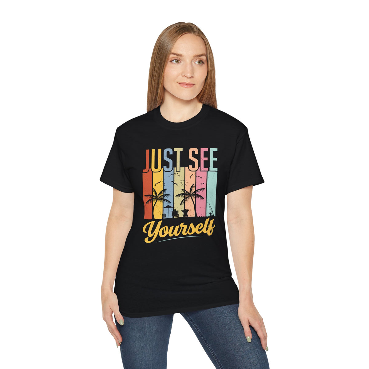 Just See Yourself T-Shirt | Retro Sunset Palm Trees Tee