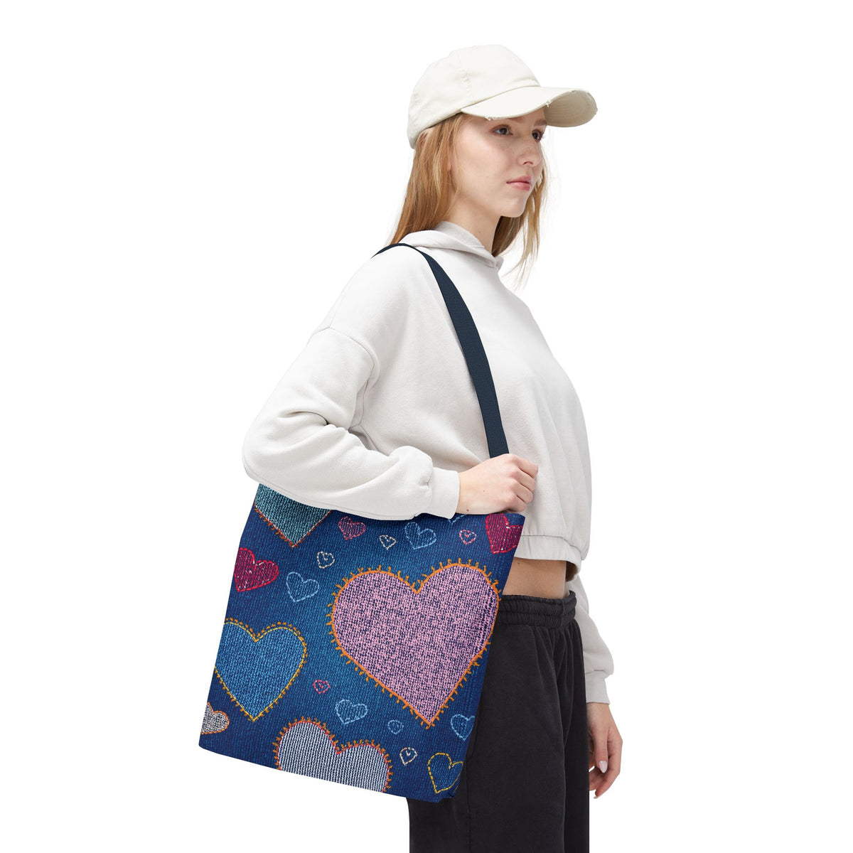 Love Day Graphic Design Denim Fabric Imitation Print Unisex Canvas Bag POLY 3 Sizes Tote Bag 201-27