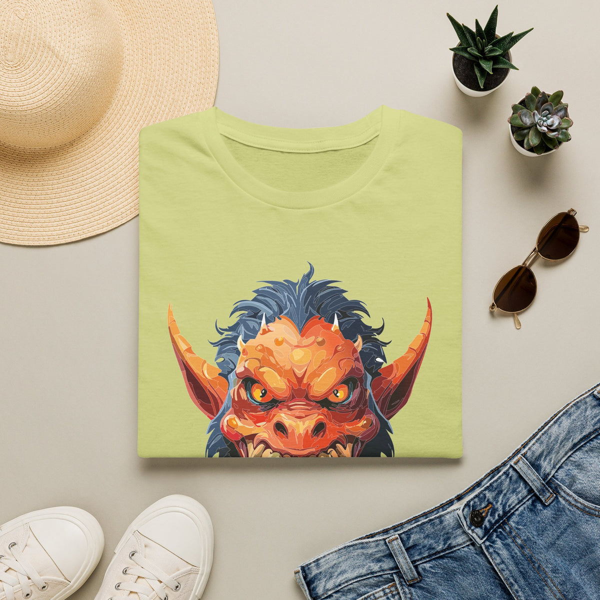 Demonic Monster Head T-Shirt — Fierce Horror Cartoon Graphic Tee Unisex 100 Cotton Gildan T-Shirt