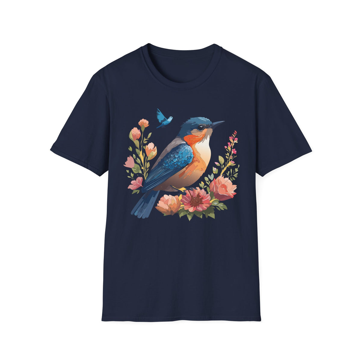 Colorful Kingfisher Bird T-Shirt | Floral Watercolor Nature Design