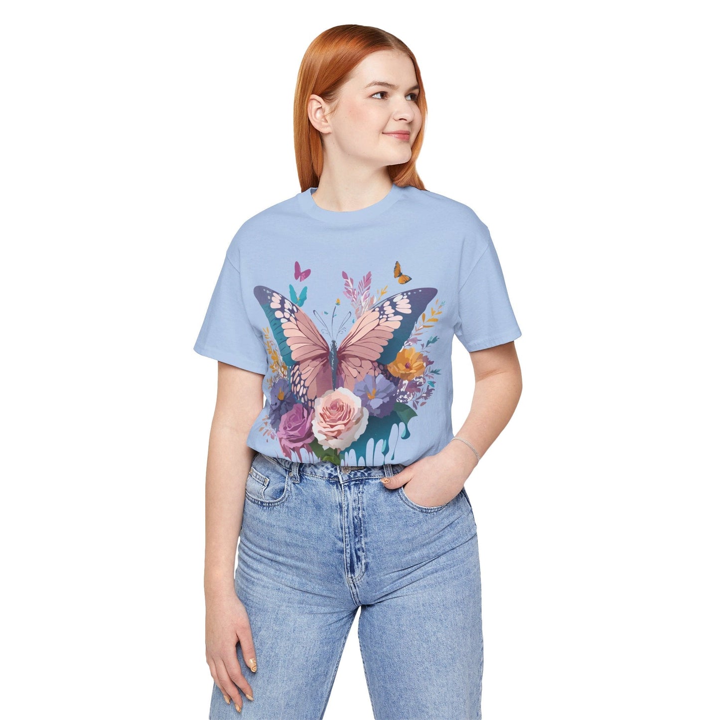 Butterfly Graphic Unisex 100 Cotton Lightweight Vintage Floral Design Jersey Tee 44