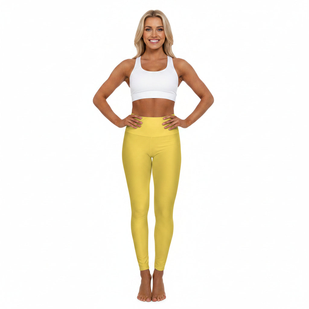 Yellow Gold Color High-Waist Yoga Leggings Women's Seamless Poly-Span Stretchy Pants XS-2XL