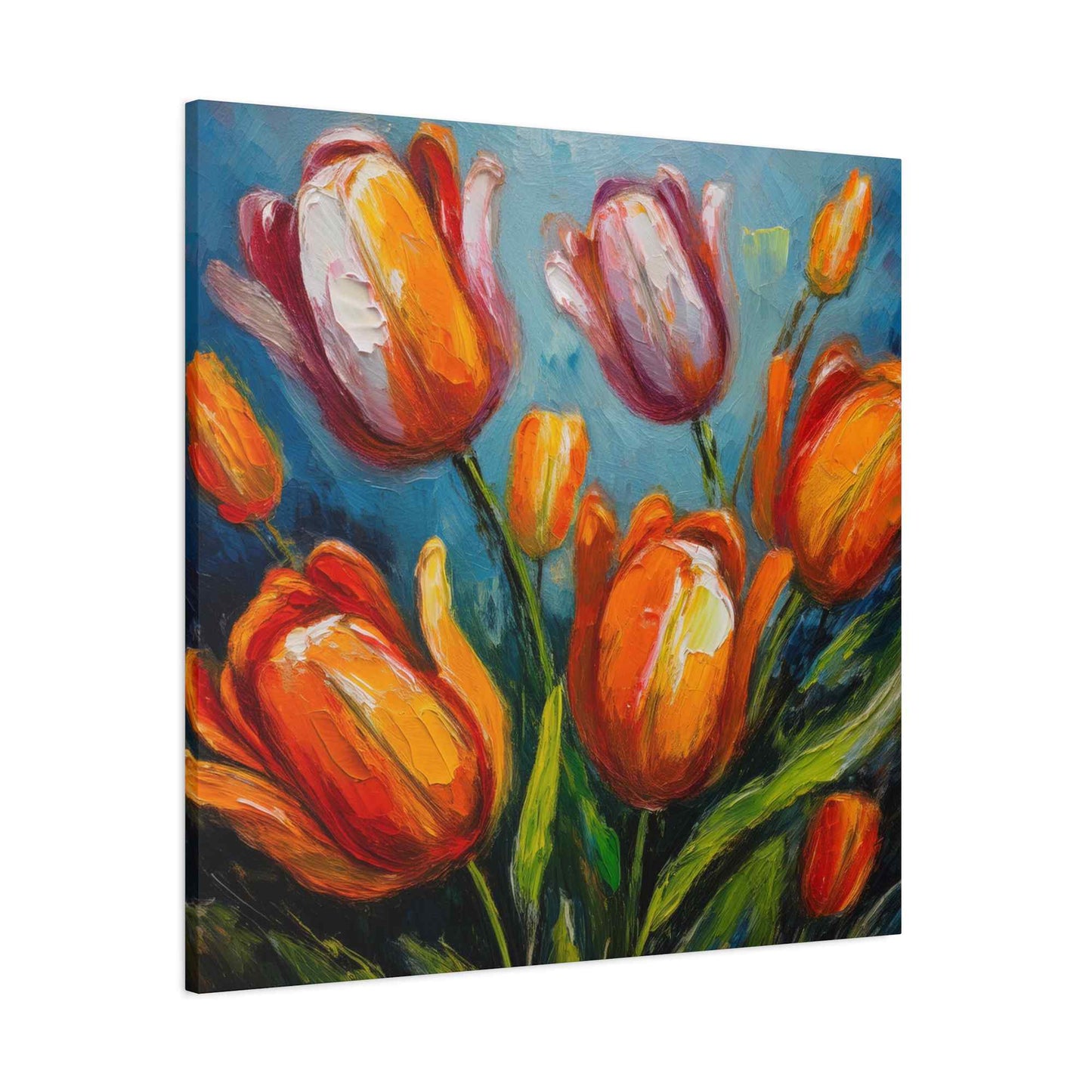 Tulips Print Canvas, Floral Oil Paint Print 20x20, 24x24, 30x30, 32x32, 36x36 Art Design Pine-Wood Inner Frame MC-145