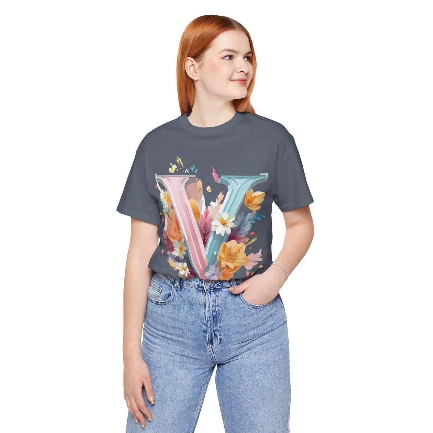 Letter V Shirt Graphic Tee Unisex Jersey Short Sleeve Vintage Inspired Artwork Adelpha
