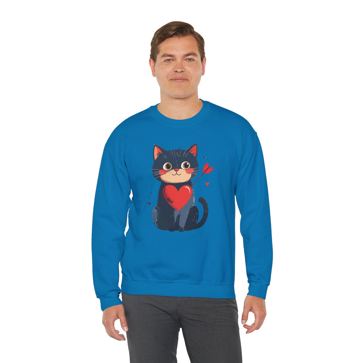 Cat Heart Sweatshirt, Heart Sweatshirt, Cat Sweatshirt, Valentine's Day Sweatshirt, 50/50 Cotton-Poly Animal Sweatshirt 108