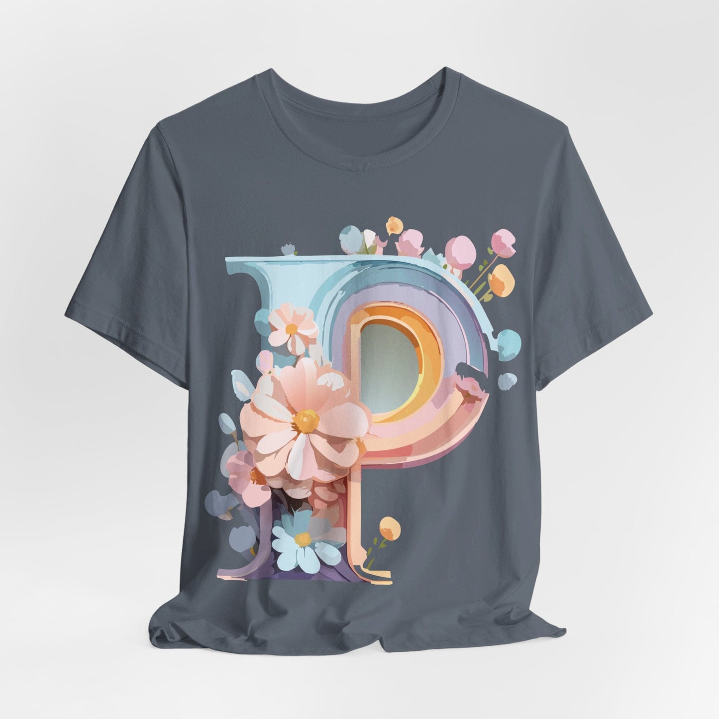 Letter P Shirt Graphic Tee Unisex Short Sleeve Vintage Inspired Art From Adelpha