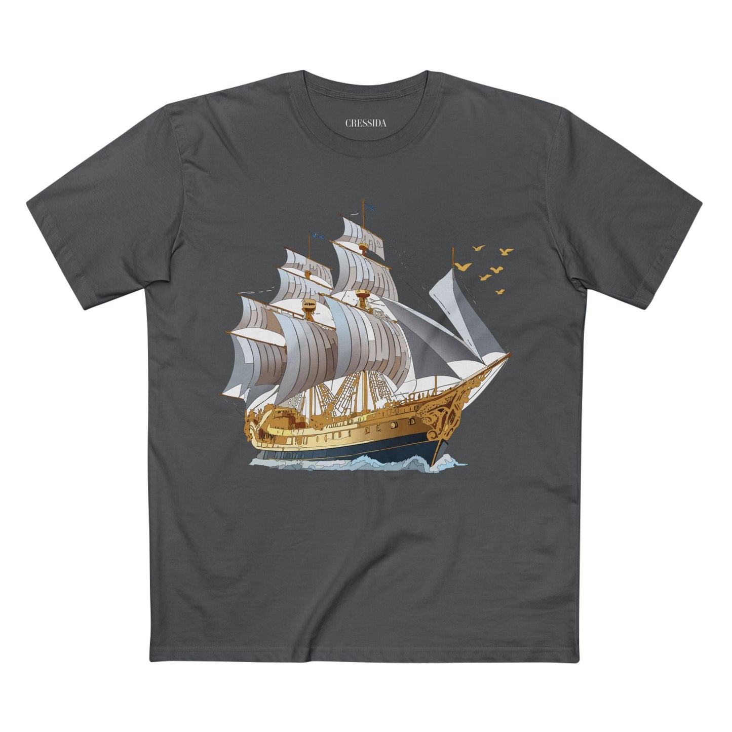 Ship Graphic Unisex 100 Cotton T-Shirt with Gold Frigate Art Design 14
