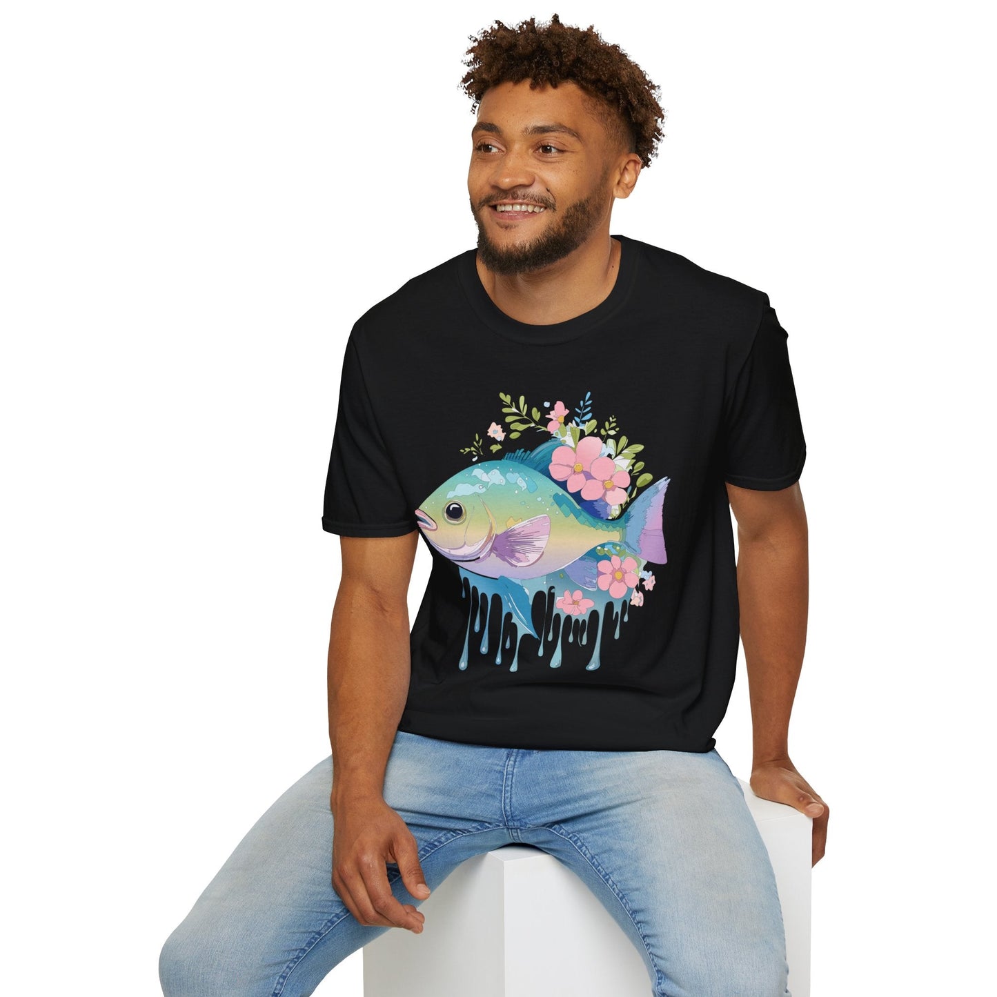 Fish Art Graphic Tee Unisex Gildan Softstyle 64000 100 Percent Ring Spun Cotton Comfortable Tee