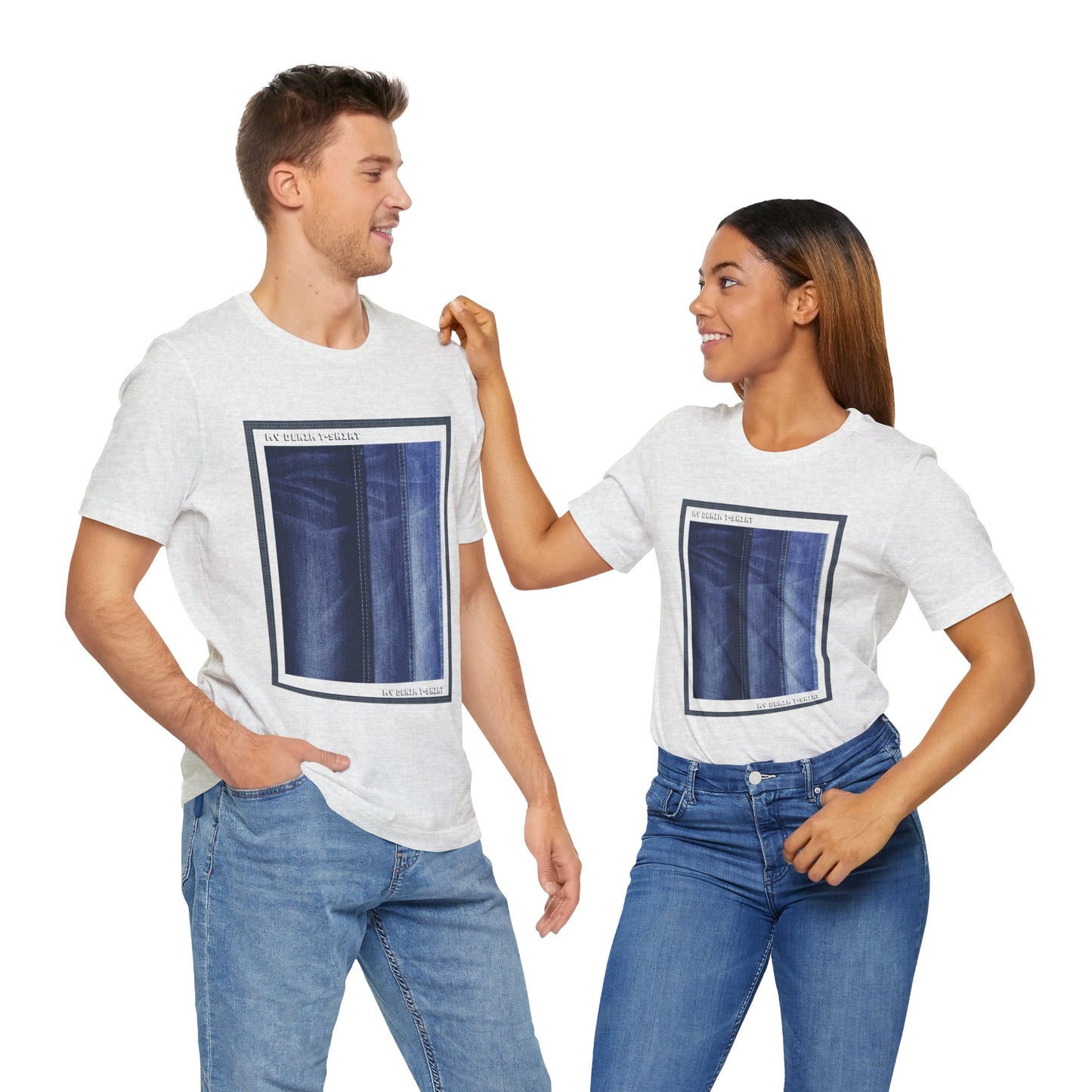 Unisex Cotton Tee Shirt with Denim Print