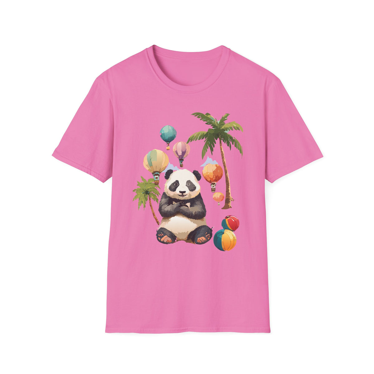 Panda with Hot Air Balloons T-Shirt | Palm Trees, Cute Animal Illustration