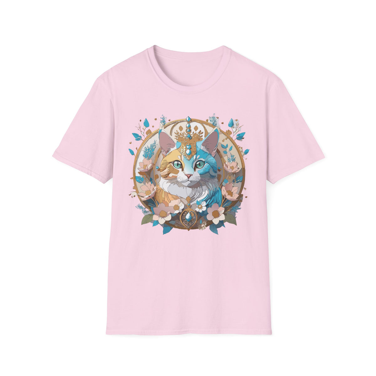 Two-Tone Cat Portrait T-Shirt | Floral Crescent, Boho Kitty