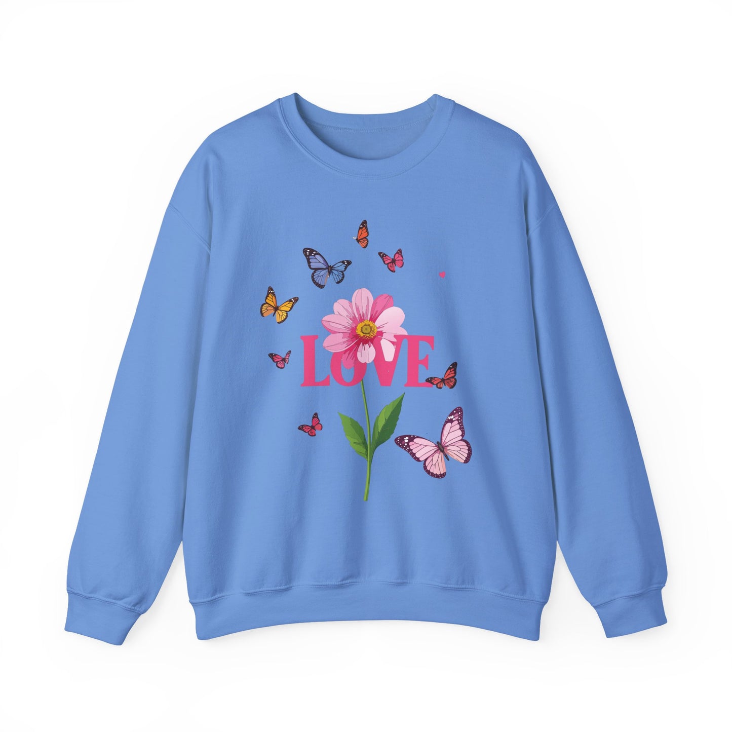 Unisex Floral Love Sweatshirt, Love Floral Sweatshirt, Floral Butterfly Sweatshirt, 50/50 Cotton-Poly Valentine's Day Sweatshirt 01