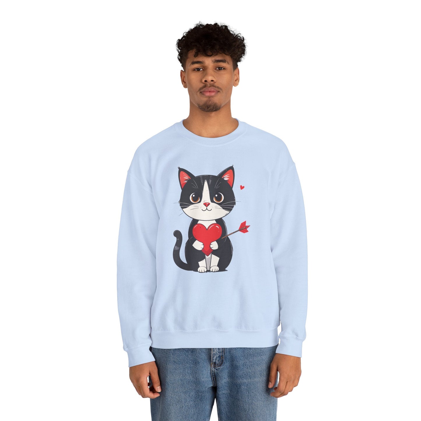 Cat Heart Sweatshirt Unisex Valentines Day Gift Fifty Fifty Cotton Polyester Animal Sweatshirt 18000