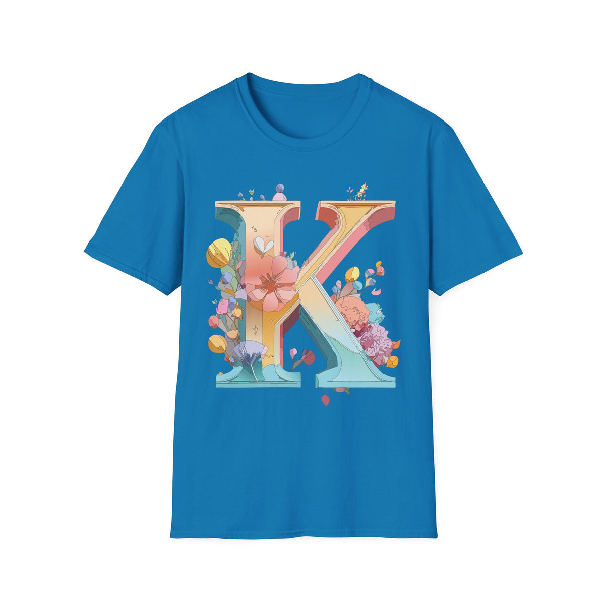 Floral Letter K T-Shirt | Monogram Initial K Tee, Botanical Alphabet Shirt