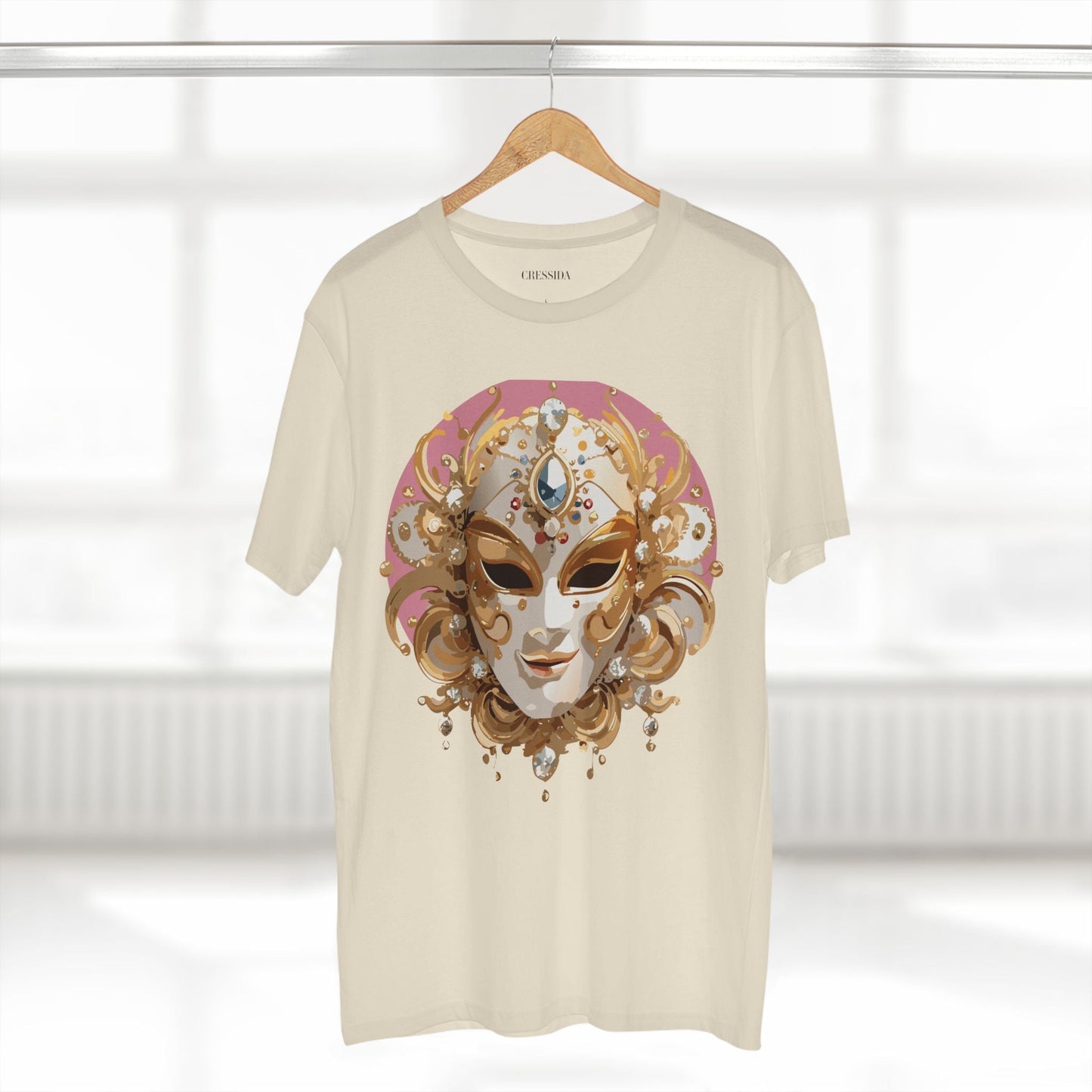 Carnival Mask Graphic T-Shirt Unisex 100 Cotton With Antique Gold Art Design Tee 13