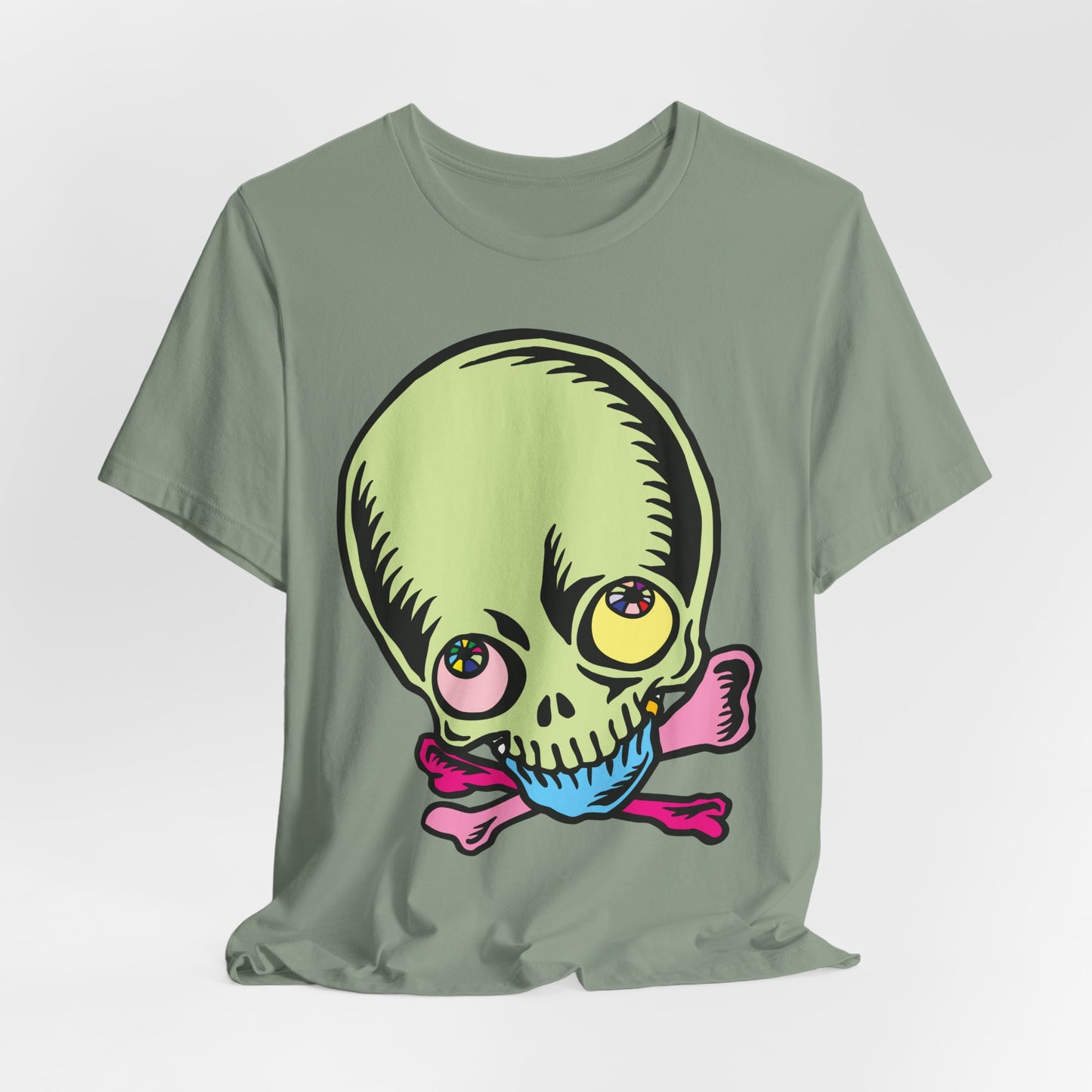 Lt Green Skull Graphic Design Tee, Skull Shirt, Vintage Tees, Art Design T-Shirt, Vintage Graphic Tee, Art Shirts with Skulls