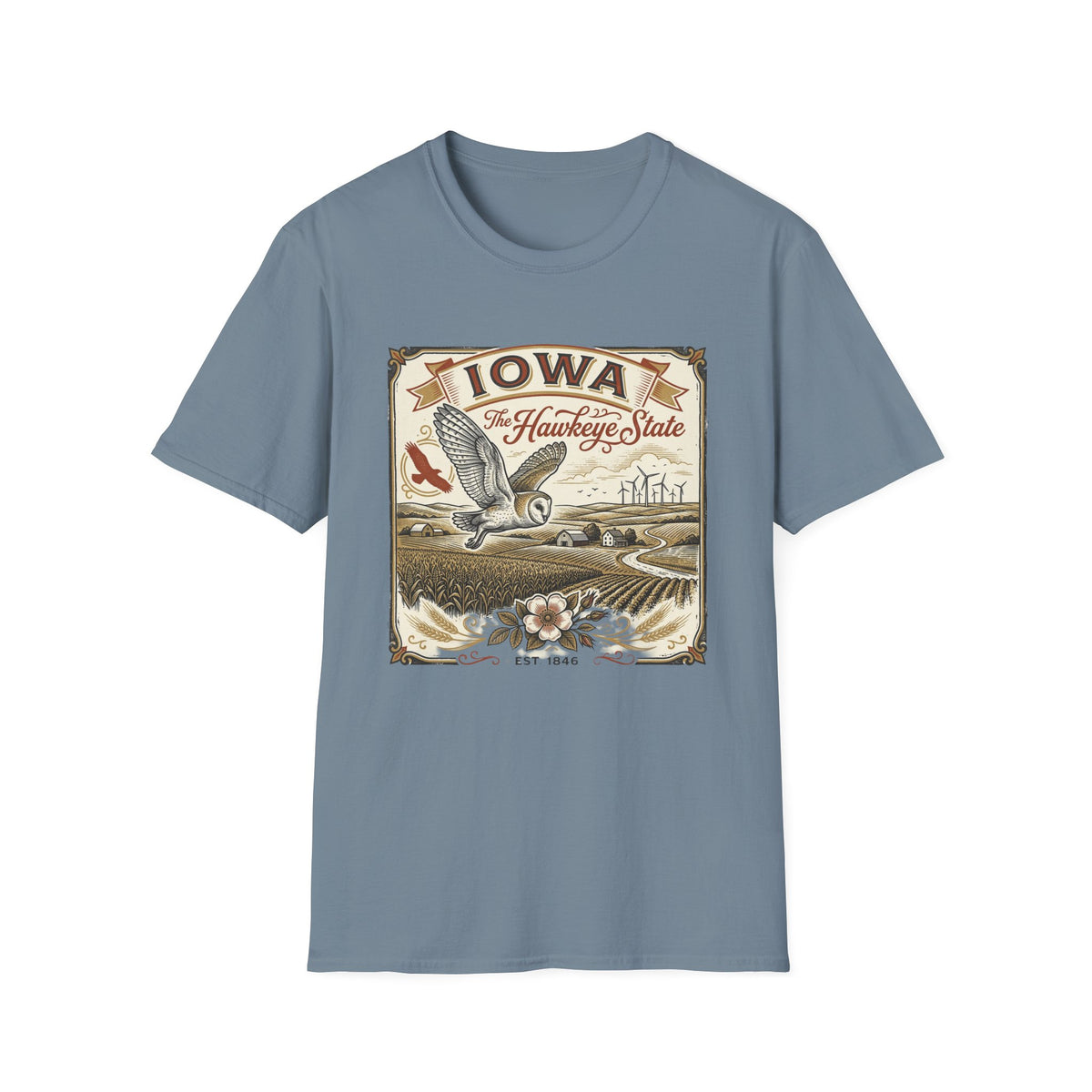 Iowa Hawkeye State Vintage Travel Tourist Graphic Design Unisex 100 Cotton Gildan T-Shirt