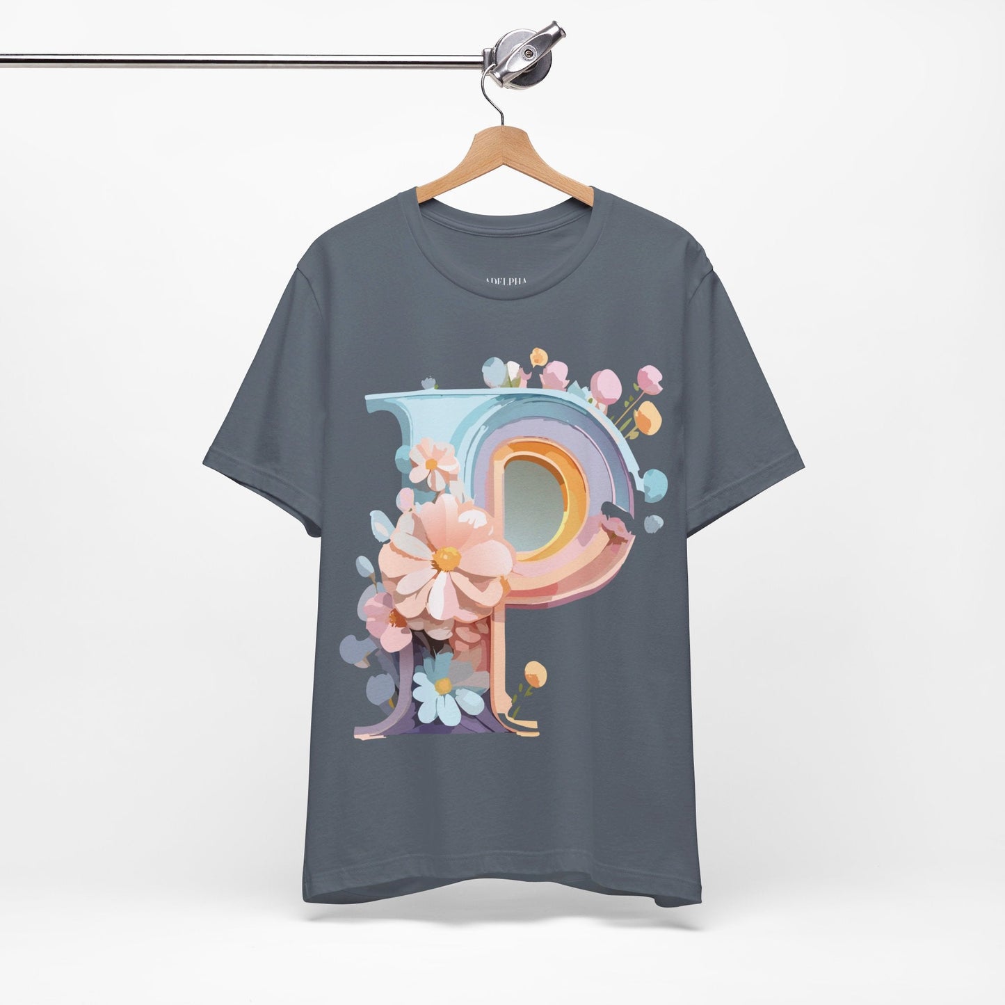 Letter P Shirt Graphic Tee Unisex Short Sleeve Vintage Inspired Art From Adelpha