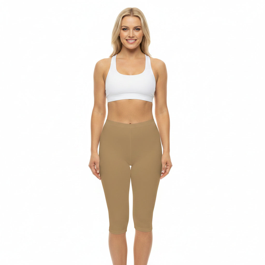 Camel Color Women's Brushed Suede Poly Span Casual Capri Leggings XS-2XL