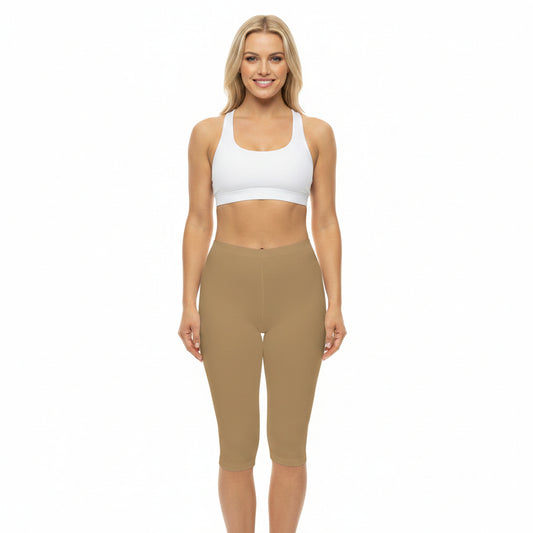 Camel Color Women's Brushed Suede Poly Span Casual Capri Leggings XS-2XL