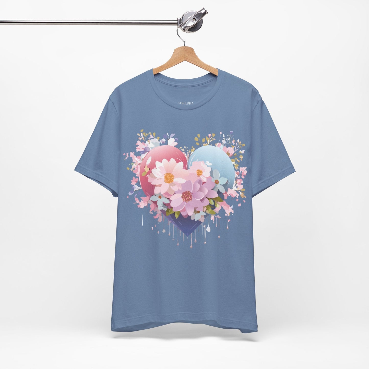 Valentine Day Graphic Unisex 100 Cotton Vintage Artwork with Love and Flower Design Tee 24