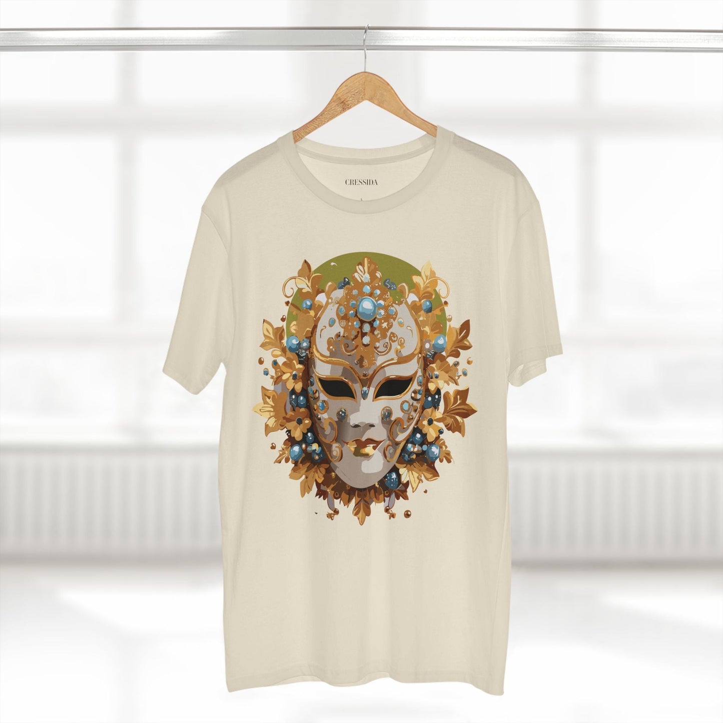 Carnival Mask Graphic T-Shirt Unisex 100 Cotton With Antique Gold Art Design Tee 8