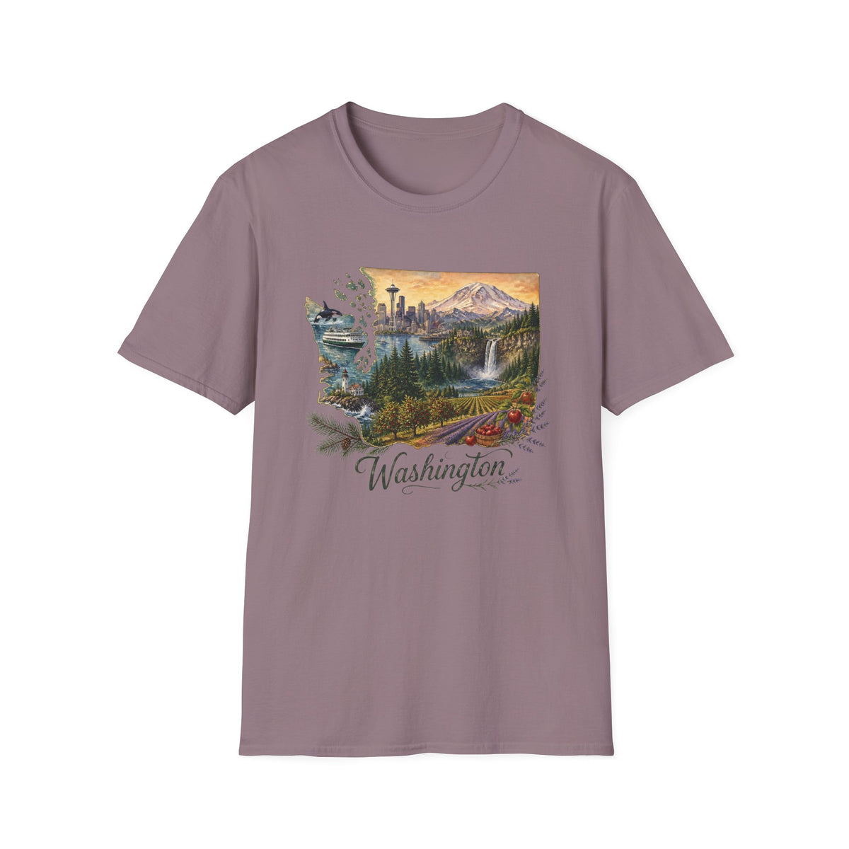 Washington Scenic T-Shirt — Vintage Mountain & Waterfall State Travel Tourist Graphic Design Unisex 100 Cotton Gildan T-Shirt