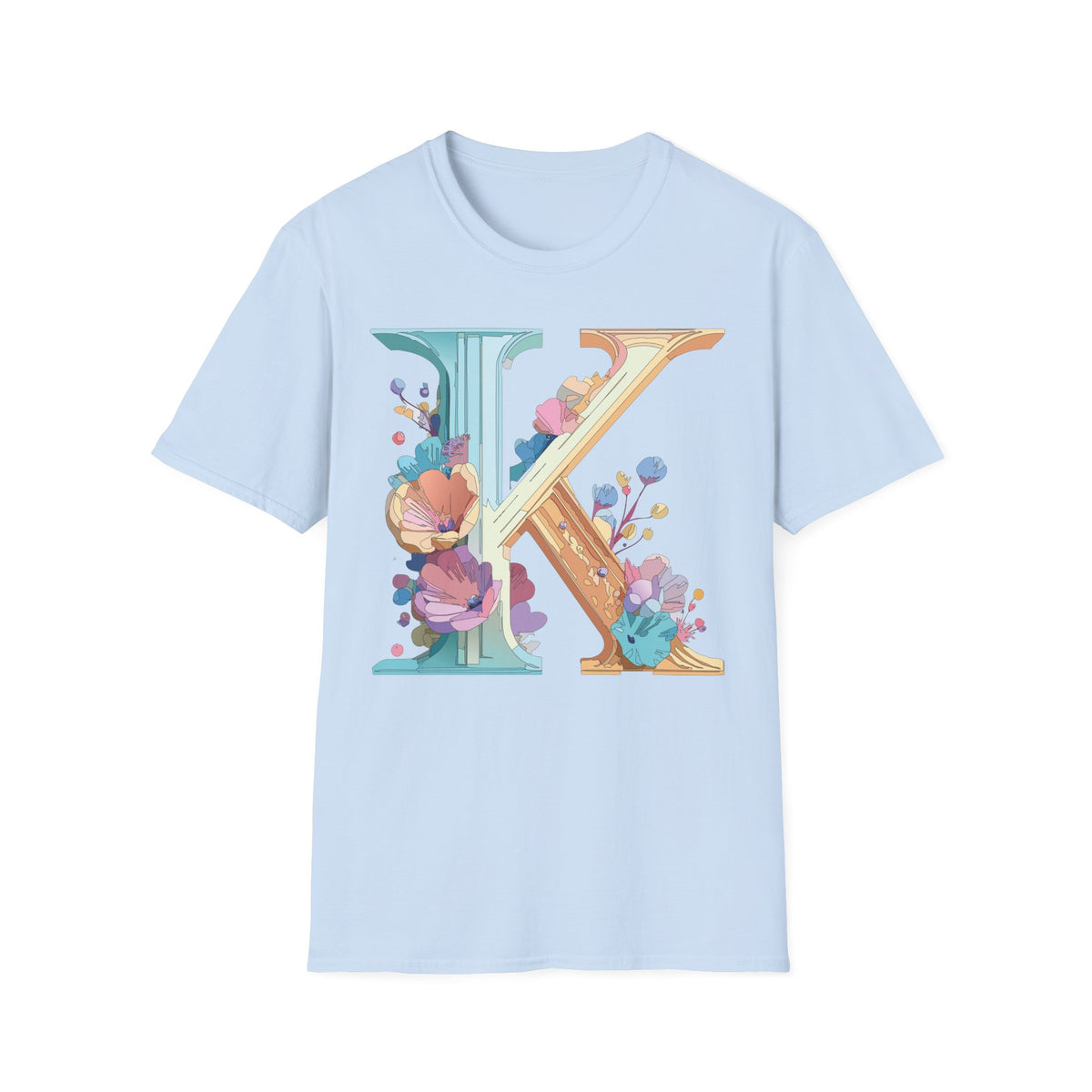 Floral Letter K T-Shirt | Initial Monogram Tee