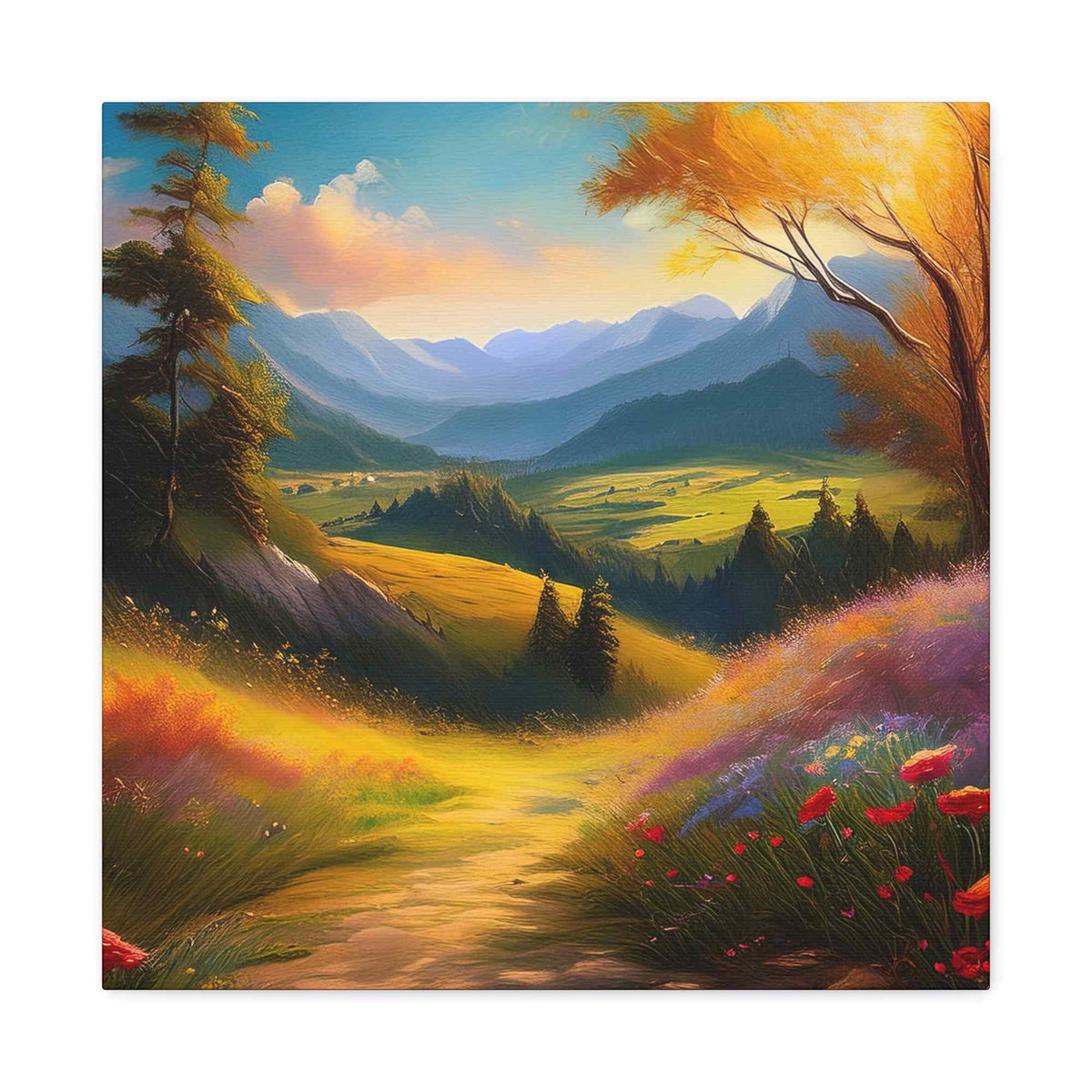 Landscape Print Canvas, Oil Paint Print 20x20, 24x24, 30x30, 32x32, 36x36 Art Design Print Pine-Wood Inner Frame MC-36