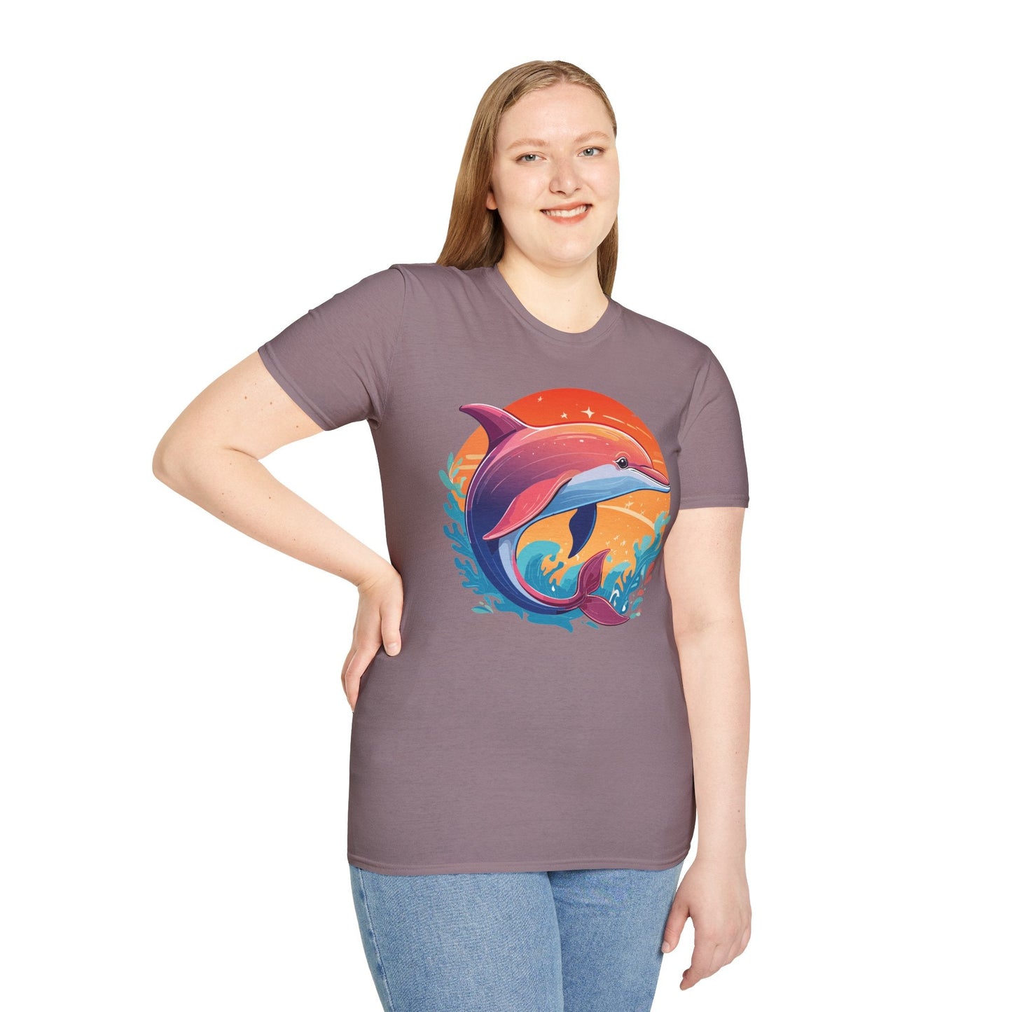 Dolphin Shirt Unisex Tee 100 Percent Ring Spun Cotton Softstyle Gildan 64000 Comfort Fit