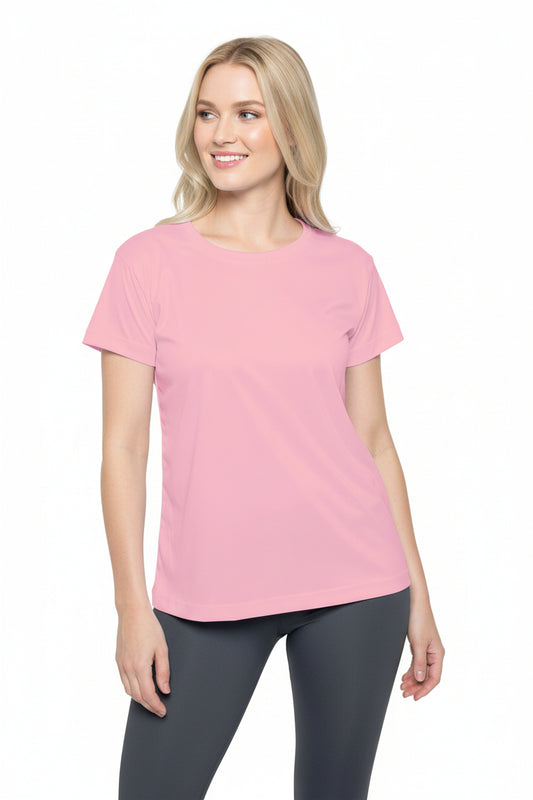 Soft Today Pink Women's Sports Jersey Short Sleeves 100% Poly Solid Pink Color Print Athletic Tee