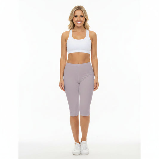 Pale Purple Color Women's Brushed Suede Poly Span Casual Capri Leggings XS-2XL